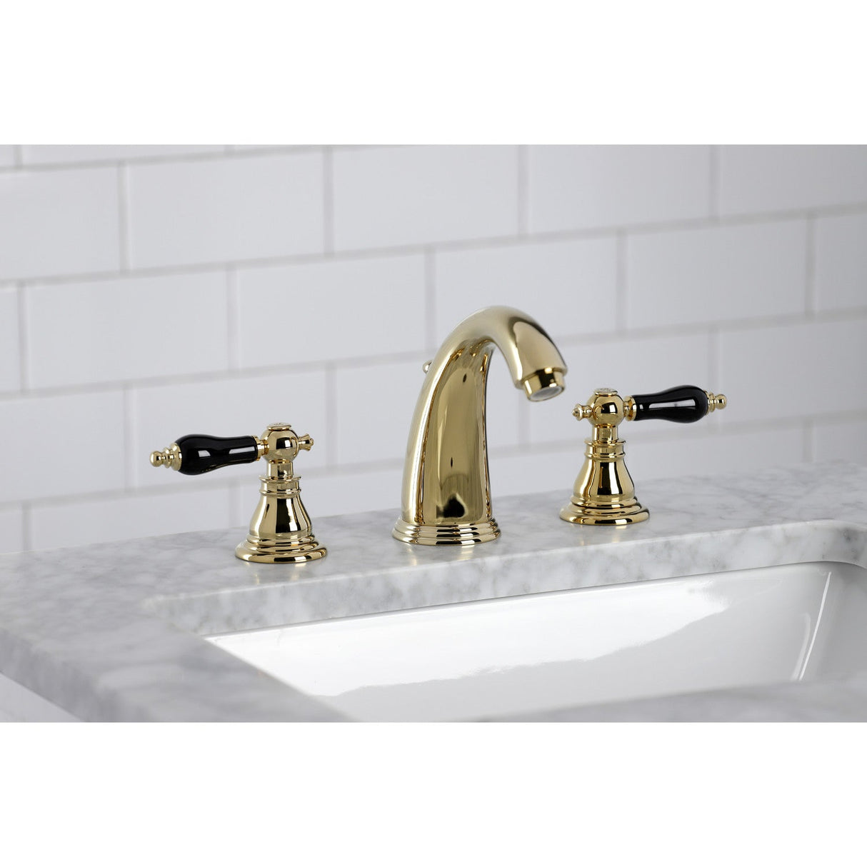 Duchess KB982AKL Two-Handle 3-Hole Deck Mount Widespread Bathroom Faucet with Plastic Pop-Up, Polished Brass