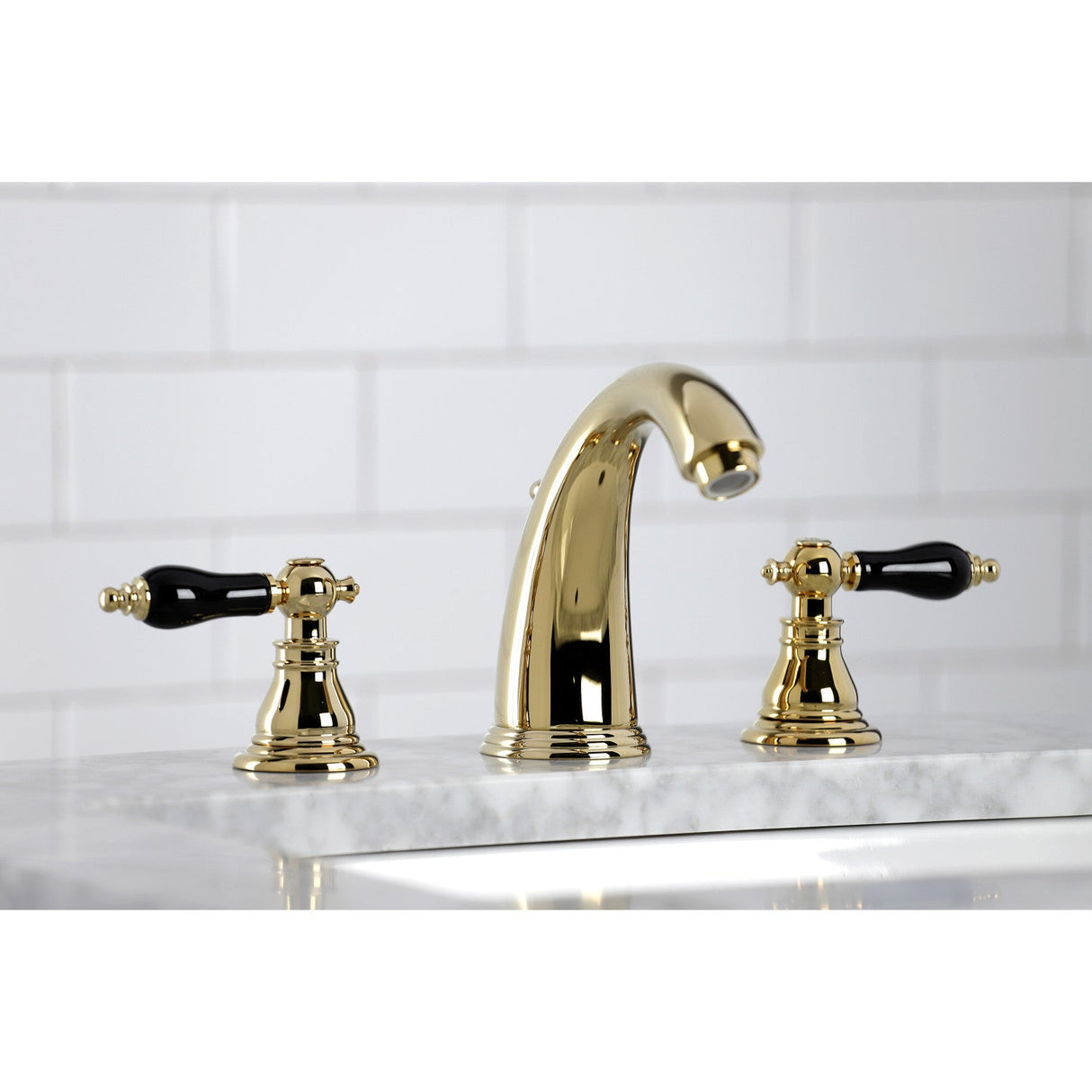 Duchess KB982AKL Two-Handle 3-Hole Deck Mount Widespread Bathroom Faucet with Plastic Pop-Up, Polished Brass
