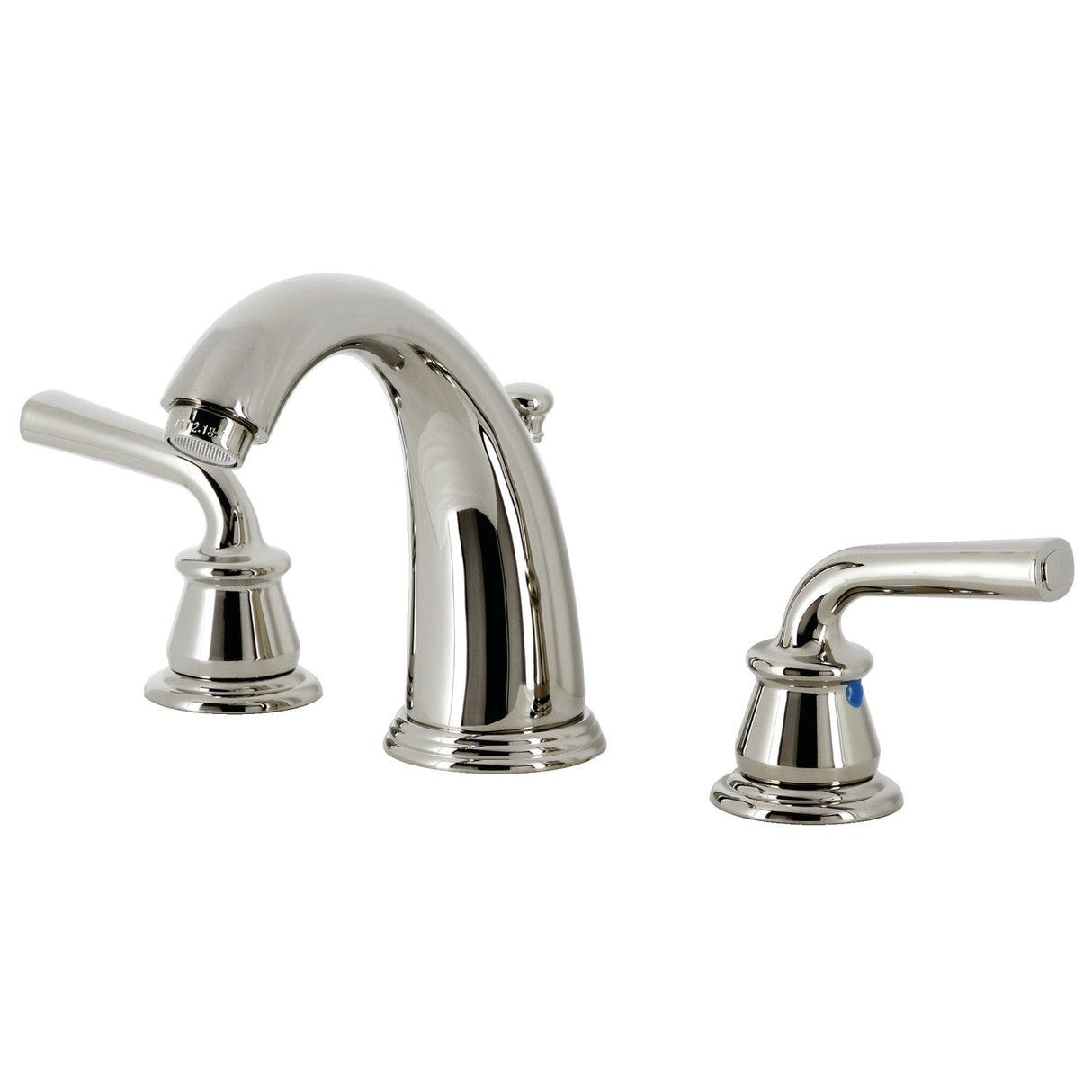 Restoration KB986RXLPN Two-Handle 3-Hole Deck Mount Widespread Bathroom Faucet with Plastic Pop-Up, Polished Nickel