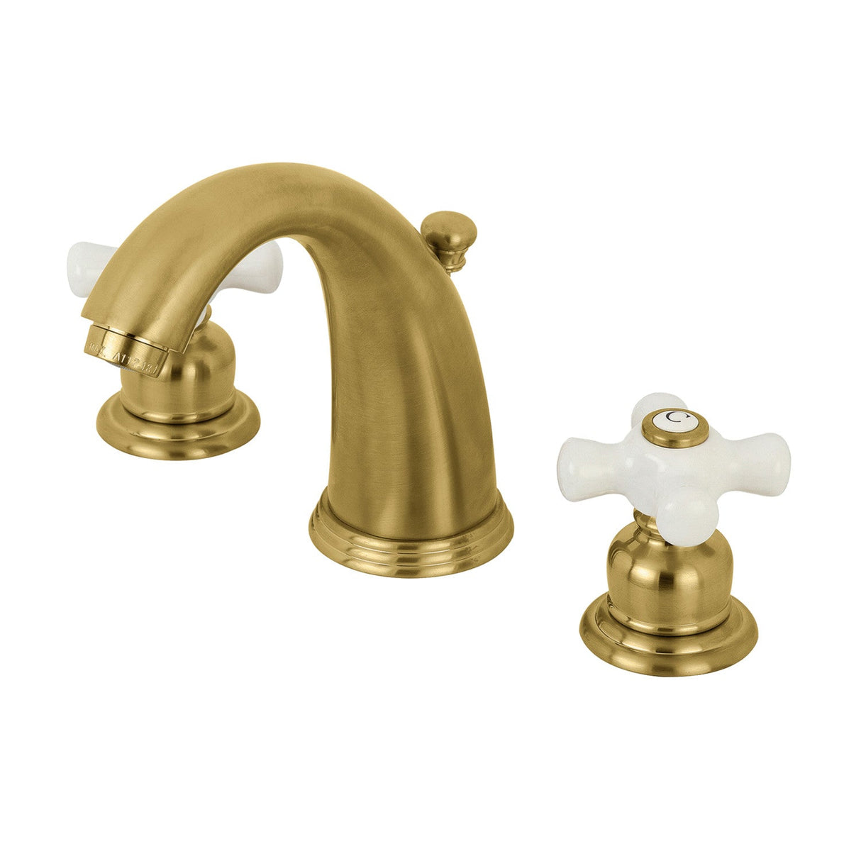Victorian KB987PXSB Two-Handle 3-Hole Deck Mount Widespread Bathroom Faucet with Plastic Pop-Up, Brushed Brass