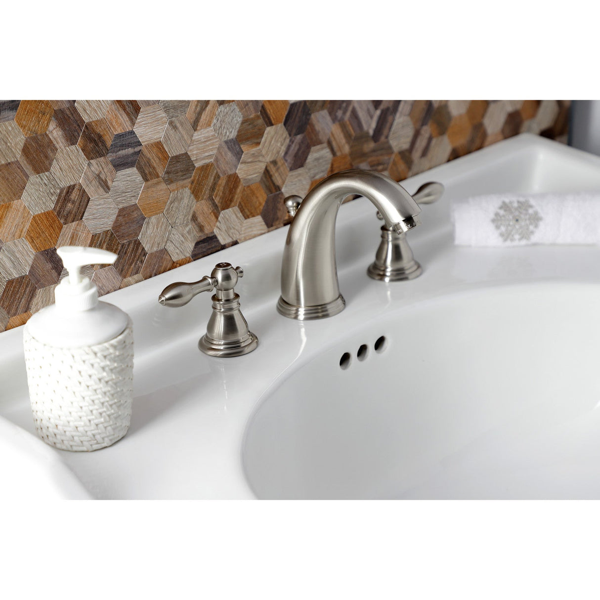 American Classic KB988ACL Two-Handle 3-Hole Deck Mount Widespread Bathroom Faucet with Plastic Pop-Up, Brushed Nickel