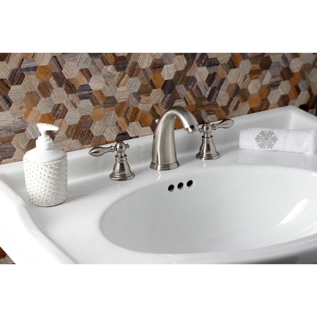 American Classic KB988ACL Two-Handle 3-Hole Deck Mount Widespread Bathroom Faucet with Plastic Pop-Up, Brushed Nickel