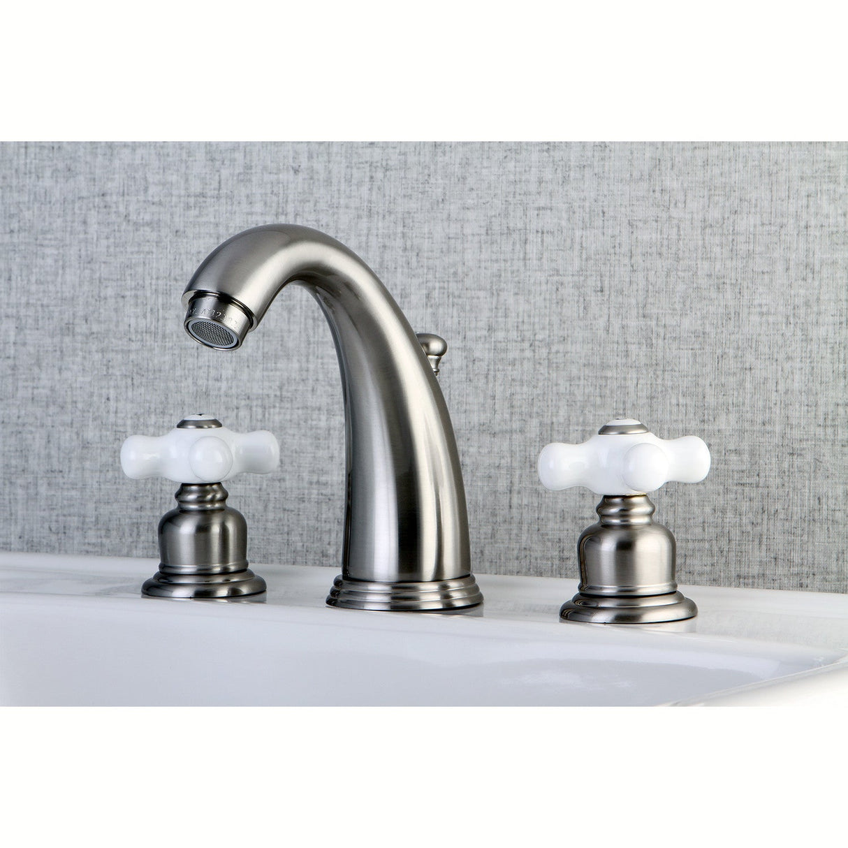Victorian KB988PX Two-Handle 3-Hole Deck Mount Widespread Bathroom Faucet with Plastic Pop-Up, Brushed Nickel