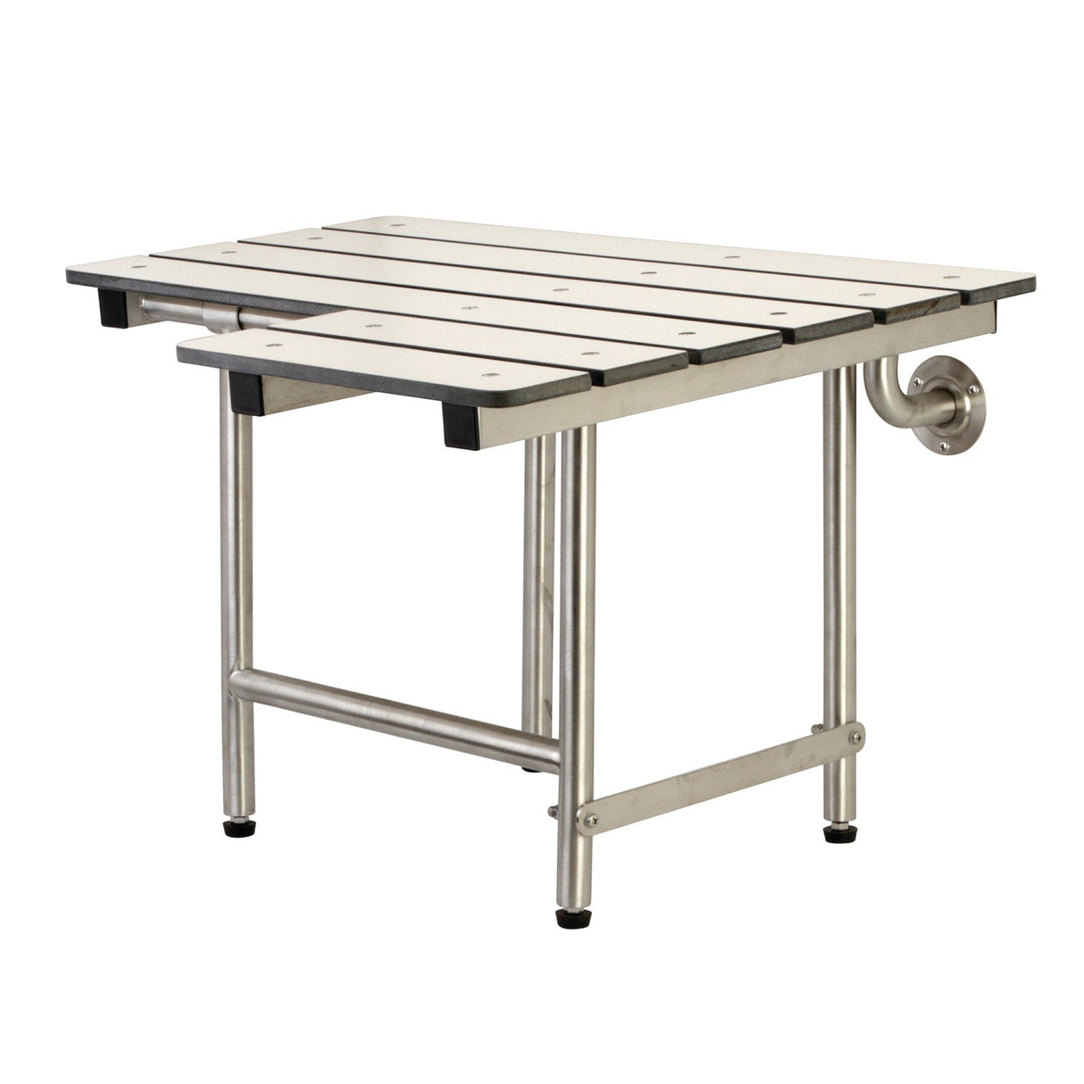 ADAscape Thrive In Place KBSS2821P 28-Inch X 21-Inch Wall Mount Fold Down Shower Seat with Leg Supports, Brushed Stainless Steel