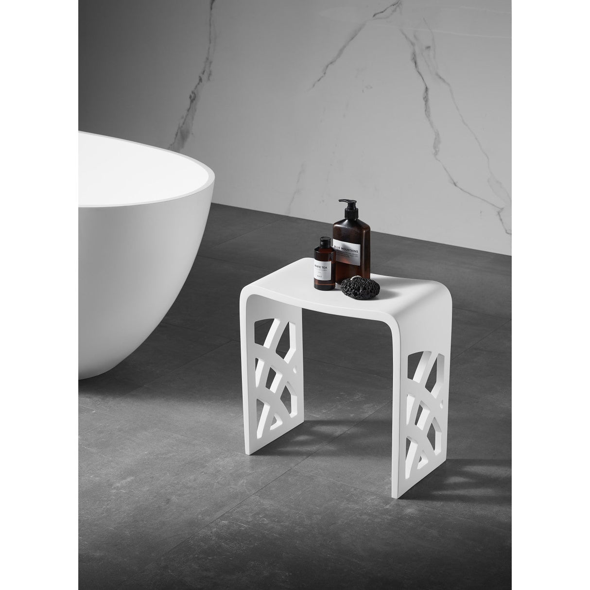 Descanso KBSSA17916 Solid Surface Bathroom Stool, Matte White