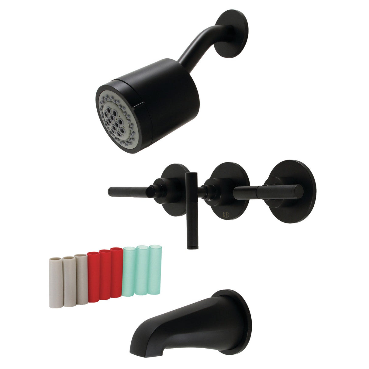 Kaiser KBX8130CKL Three-Handle 5-Hole Wall Mount Tub and Shower Faucet, Matte Black