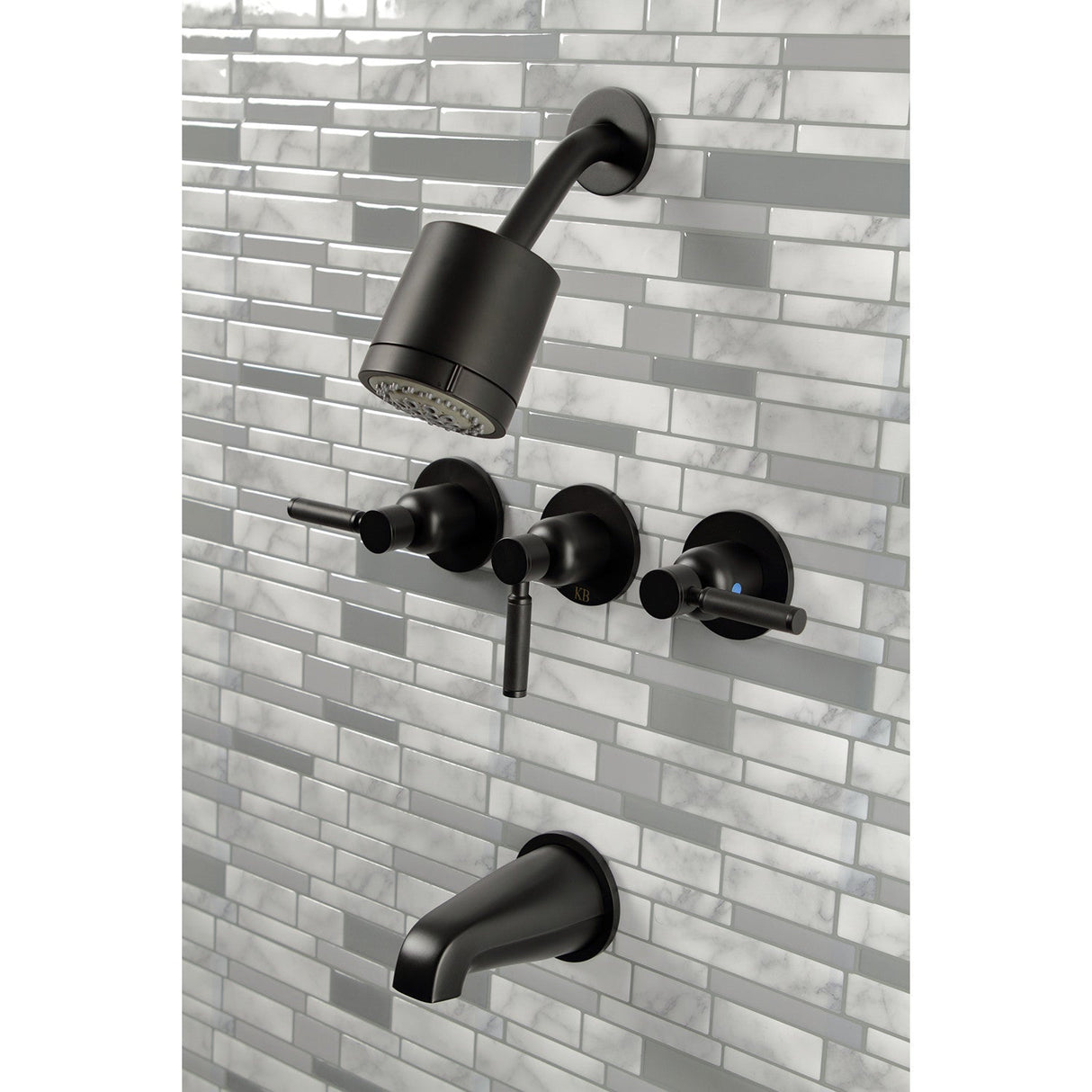 Kaiser KBX8130DKL Three-Handle 5-Hole Wall Mount Tub and Shower Faucet, Matte Black