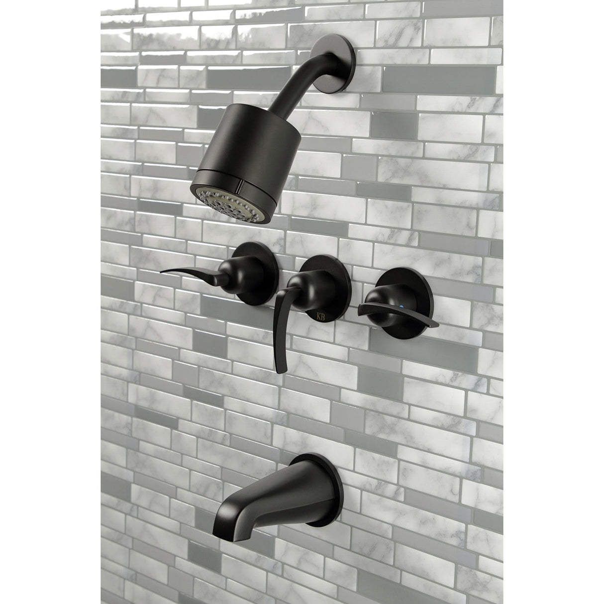 Centurion KBX8130EFL Three-Handle 5-Hole Wall Mount Tub and Shower Faucet, Matte Black
