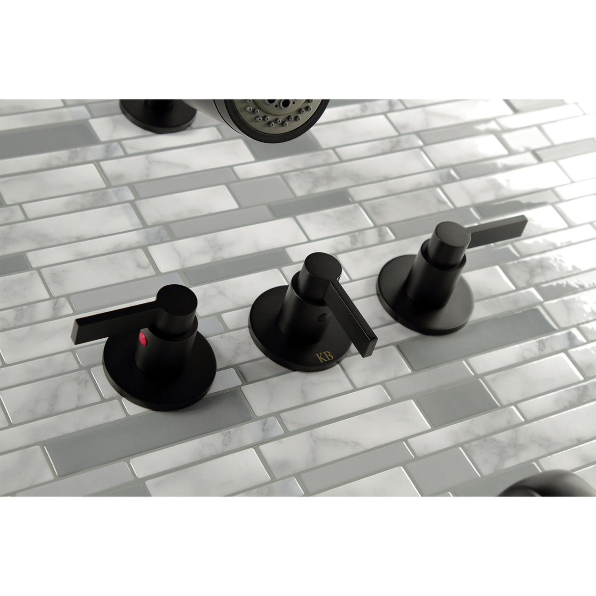 NuvoFusion KBX8130NDL Three-Handle 5-Hole Wall Mount Tub and Shower Faucet, Matte Black