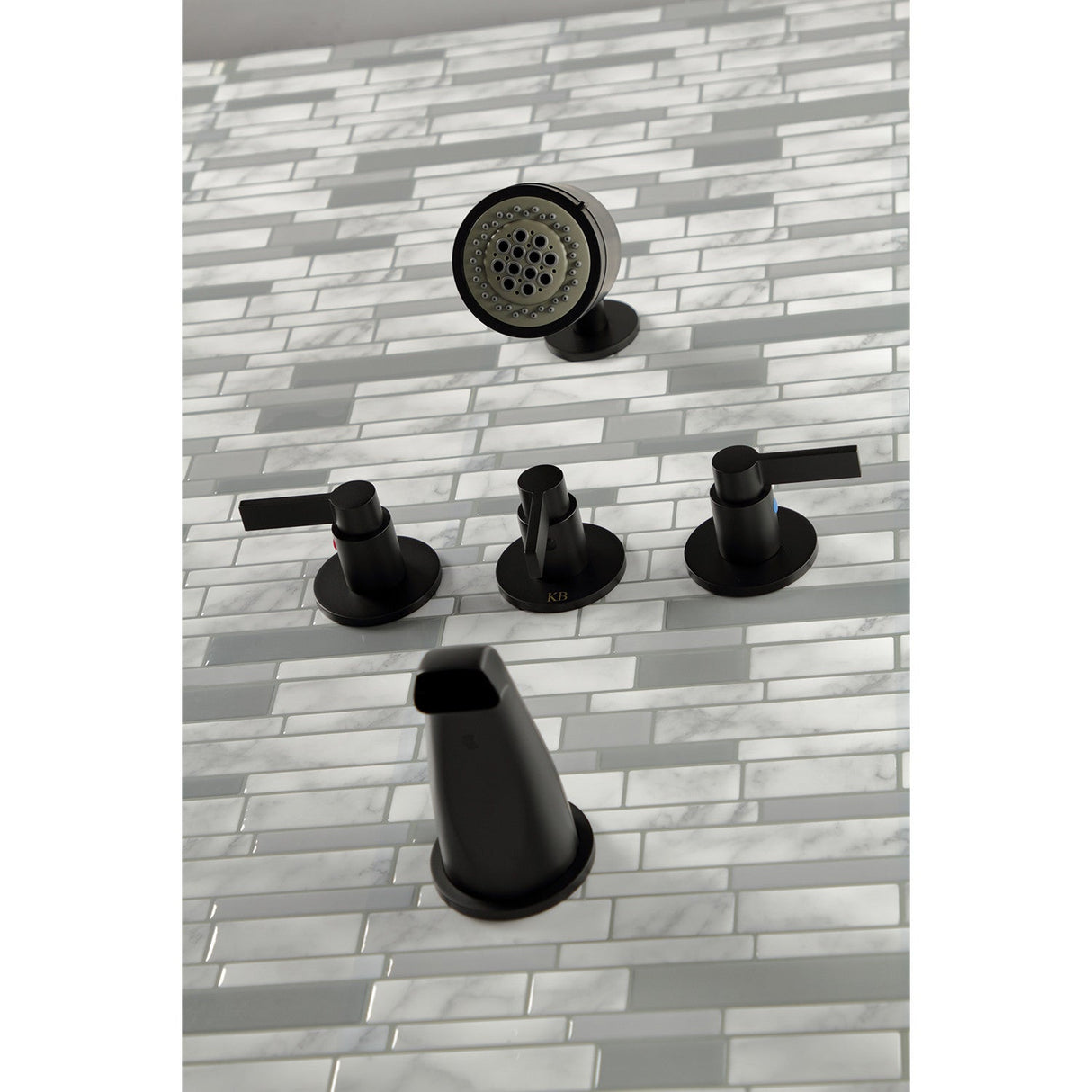 NuvoFusion KBX8130NDL Three-Handle 5-Hole Wall Mount Tub and Shower Faucet, Matte Black