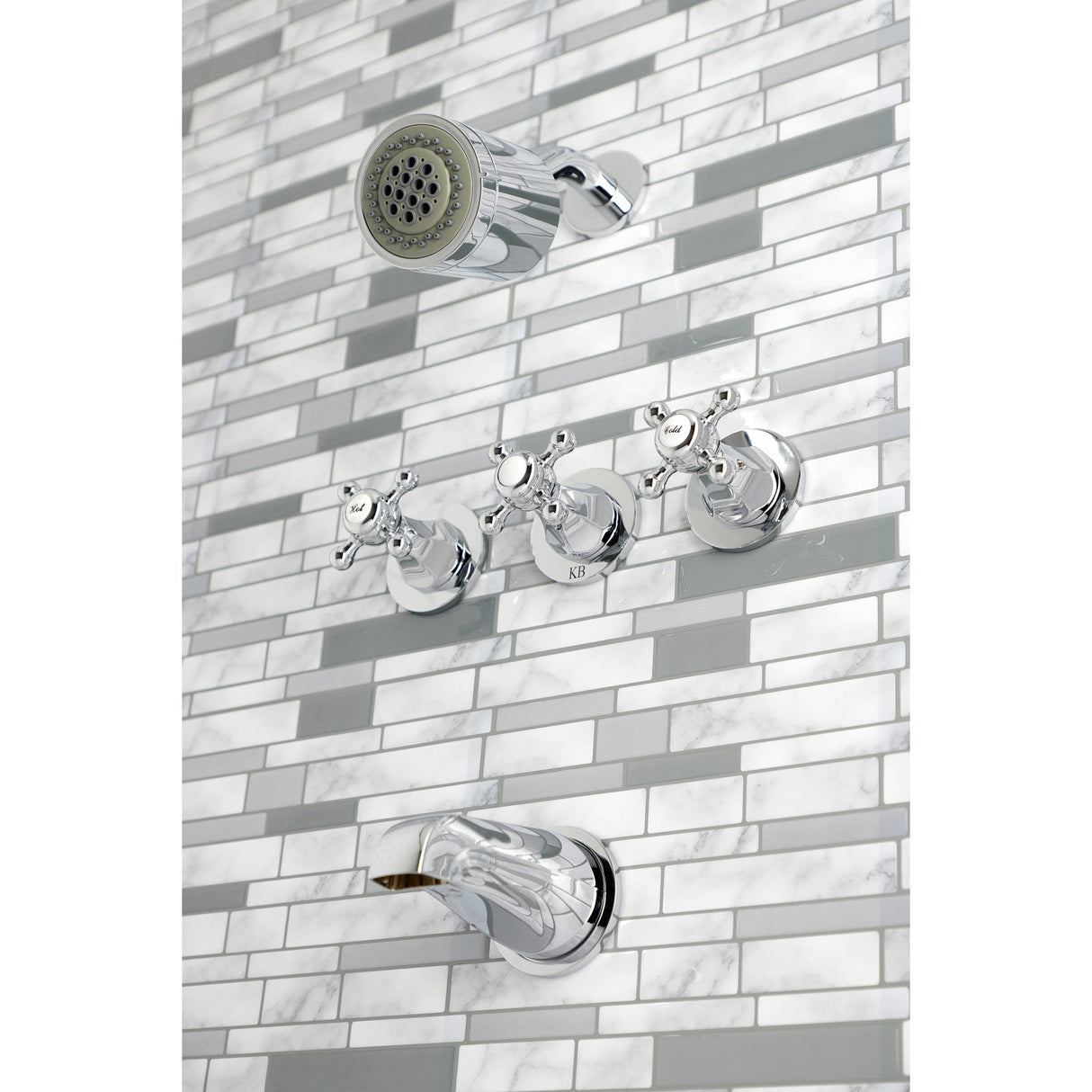 Metropolitan KBX8131BX Three-Handle 5-Hole Wall Mount Tub and Shower Faucet, Polished Chrome