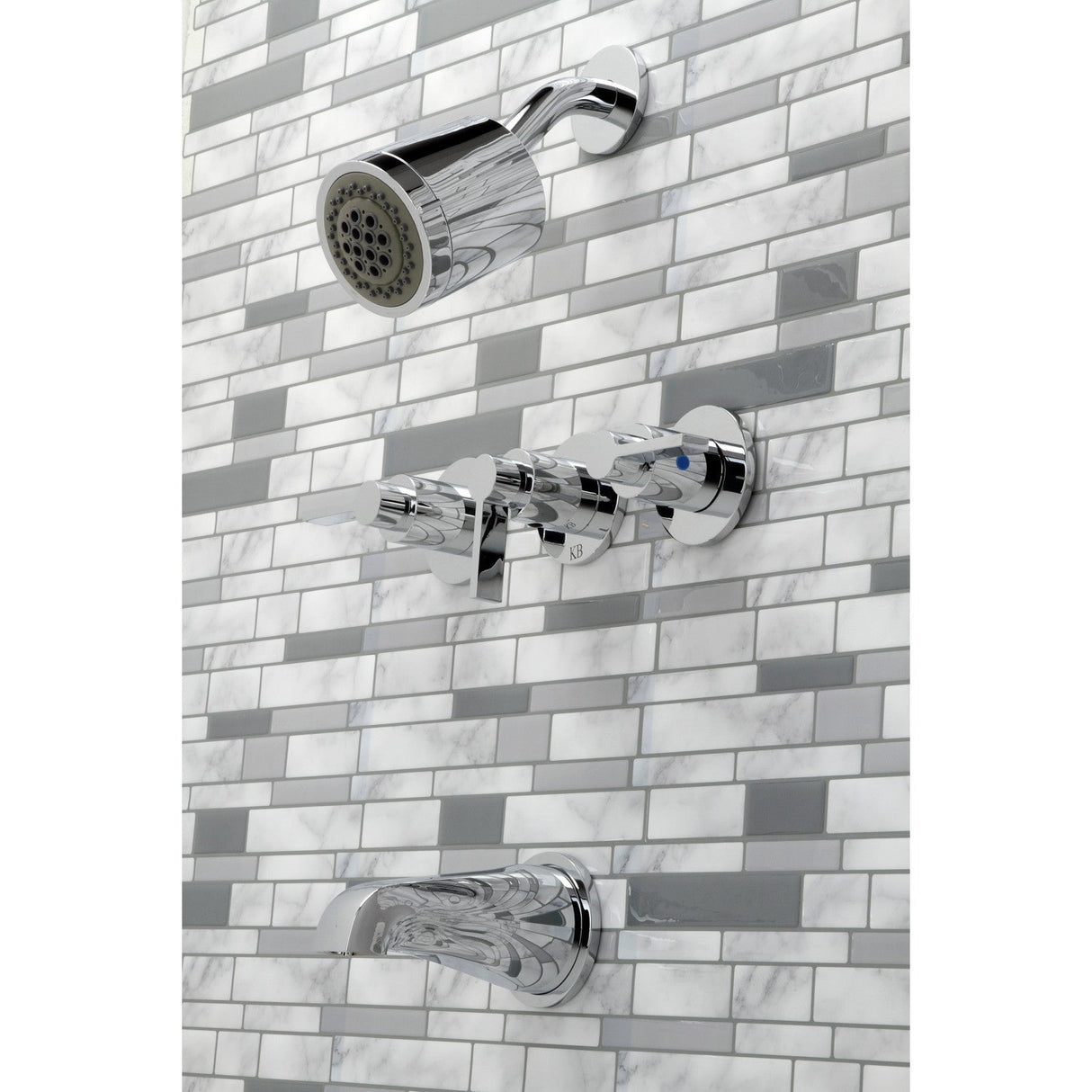 NuvoFusion KBX8131NDL Three-Handle 5-Hole Wall Mount Tub and Shower Faucet, Polished Chrome