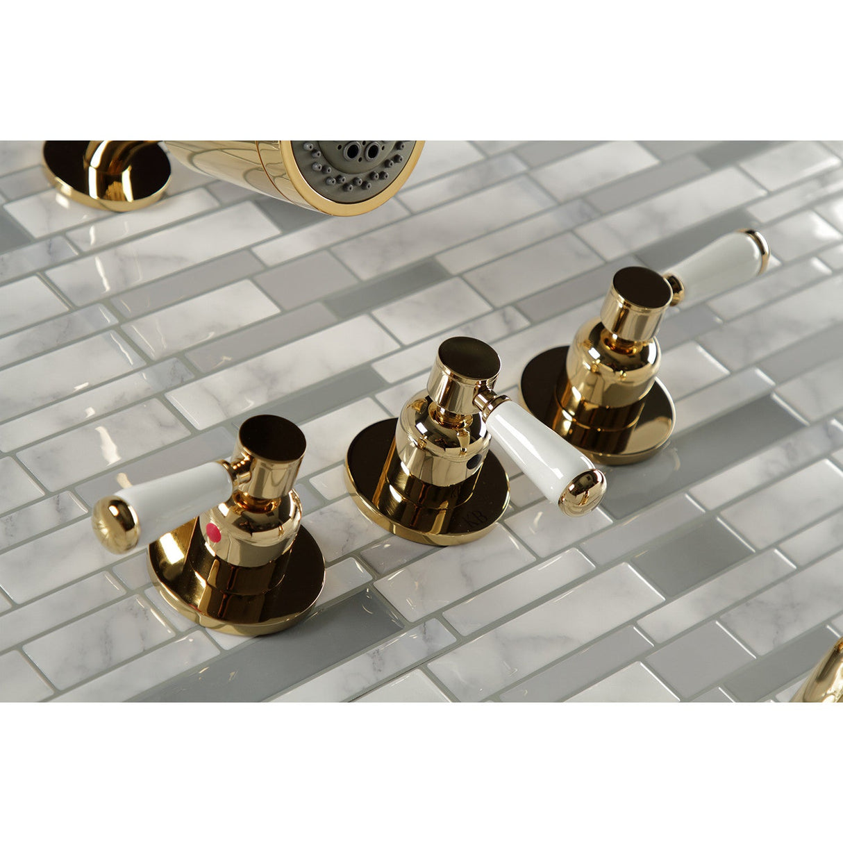 Paris KBX8132DPL Three-Handle 5-Hole Wall Mount Tub and Shower Faucet, Polished Brass