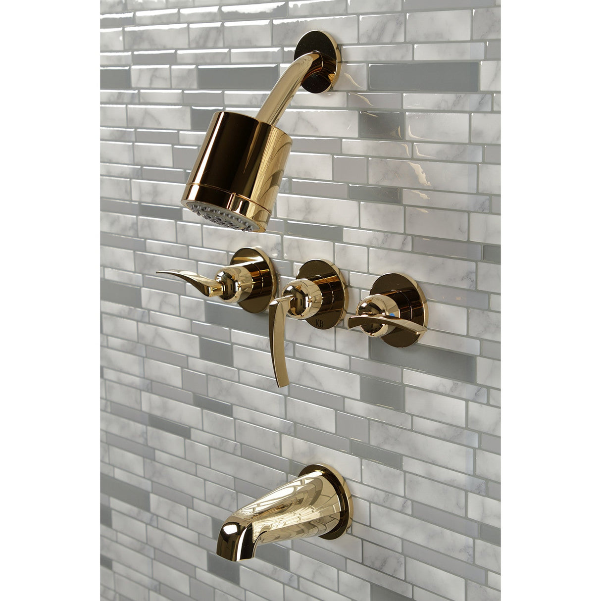 Centurion KBX8132EFL Three-Handle 5-Hole Wall Mount Tub and Shower Faucet, Polished Brass