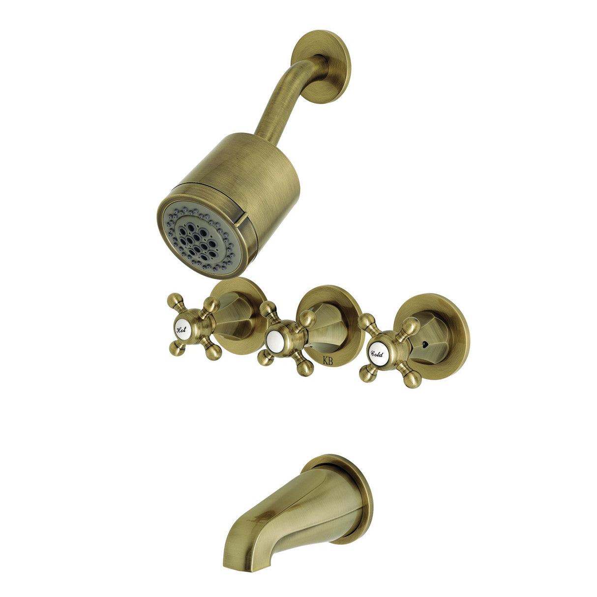 Metropolitan KBX8133BX Three-Handle 5-Hole Wall Mount Tub and Shower Faucet, Antique Brass
