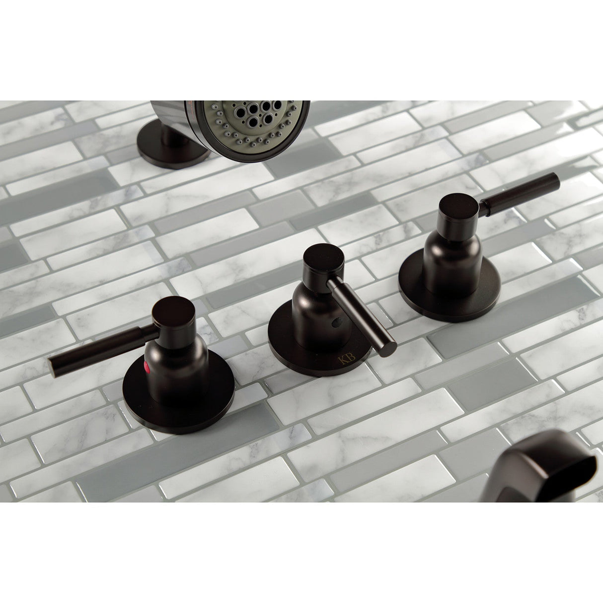 Concord KBX8135DL Three-Handle 5-Hole Wall Mount Tub and Shower Faucet, Oil Rubbed Bronze