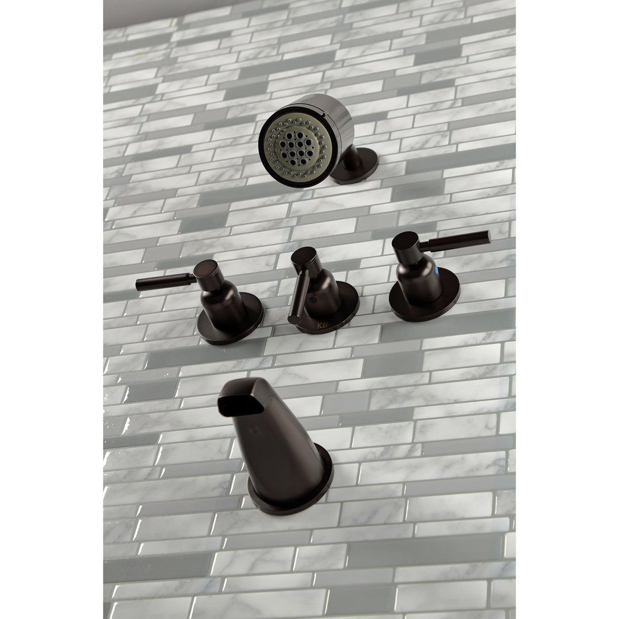 Concord KBX8135DL Three-Handle 5-Hole Wall Mount Tub and Shower Faucet, Oil Rubbed Bronze