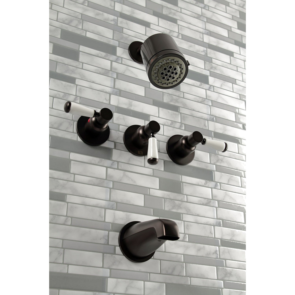 Paris KBX8135DPL Three-Handle 5-Hole Wall Mount Tub and Shower Faucet, Oil Rubbed Bronze