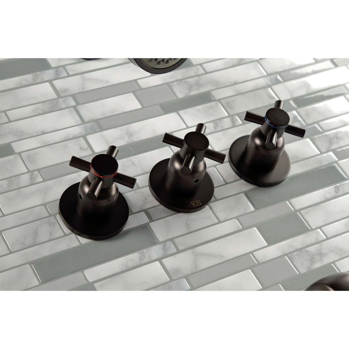 Concord KBX8135DX Three-Handle 5-Hole Wall Mount Tub and Shower Faucet, Oil Rubbed Bronze