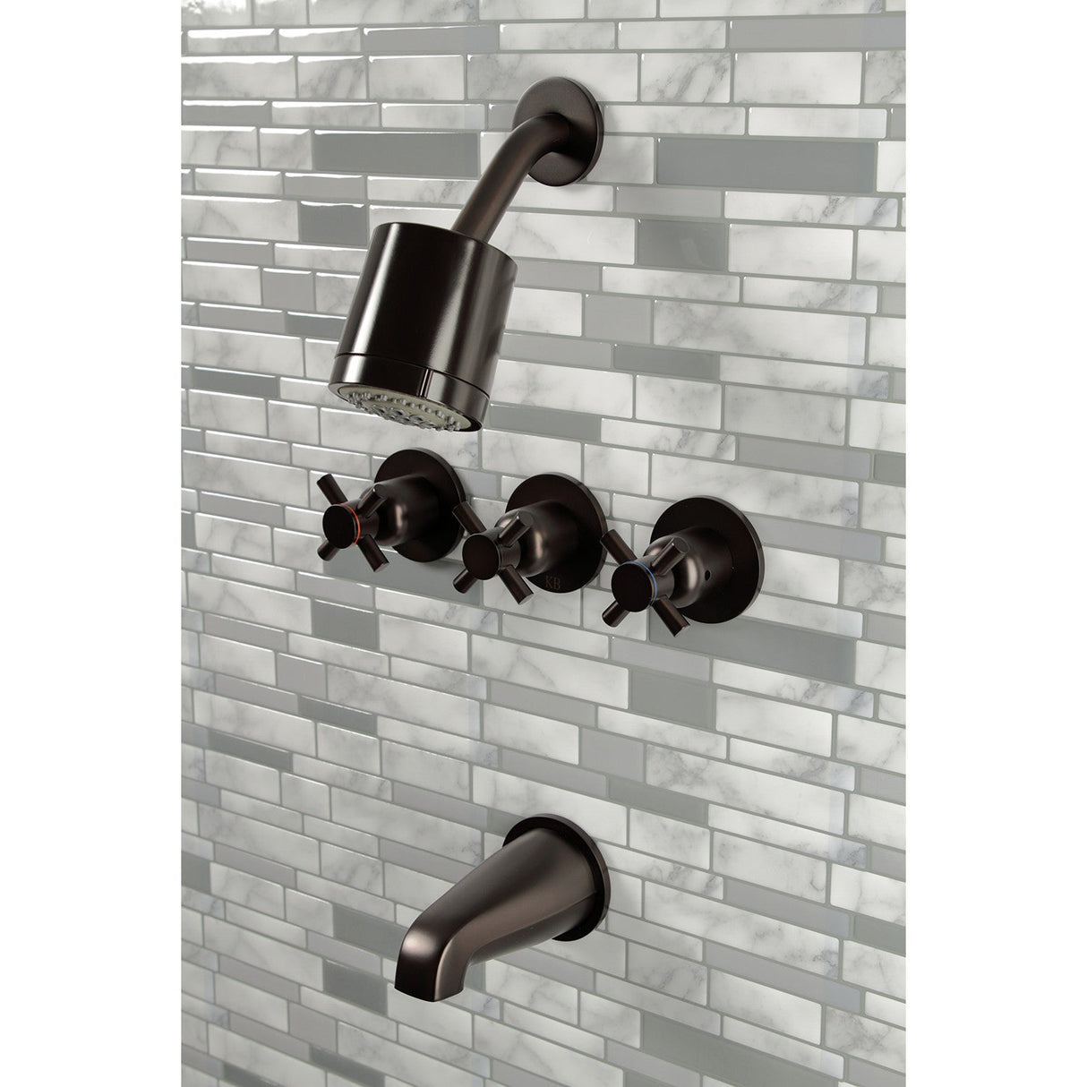 Concord KBX8135DX Three-Handle 5-Hole Wall Mount Tub and Shower Faucet, Oil Rubbed Bronze