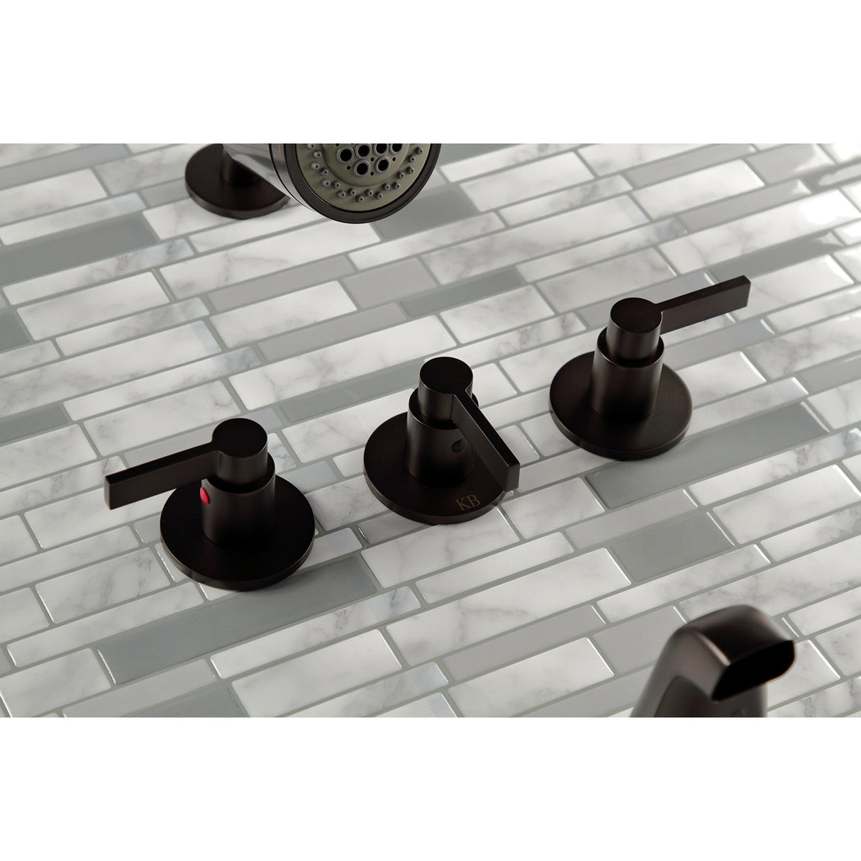 NuvoFusion KBX8135NDL Three-Handle 5-Hole Wall Mount Tub and Shower Faucet, Oil Rubbed Bronze