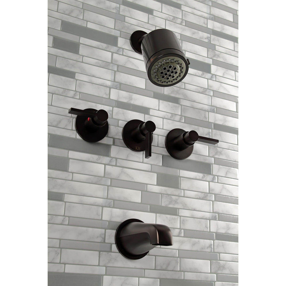 NuvoFusion KBX8135NDL Three-Handle 5-Hole Wall Mount Tub and Shower Faucet, Oil Rubbed Bronze