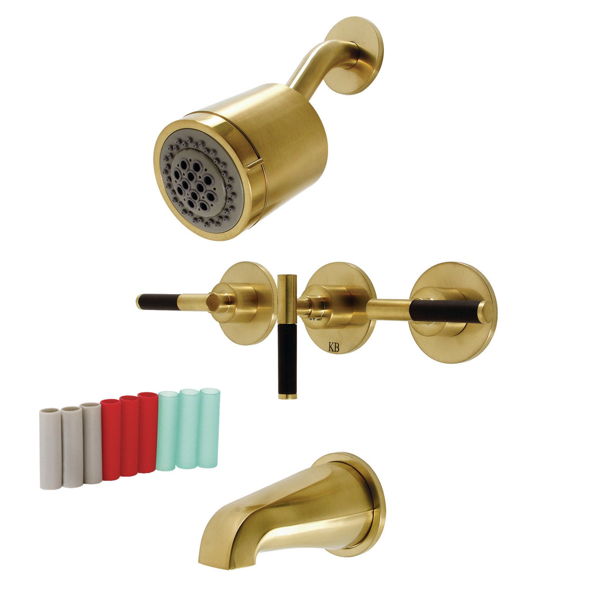Kaiser KBX8137CKL Three-Handle 5-Hole Wall Mount Tub and Shower Faucet, Brushed Brass