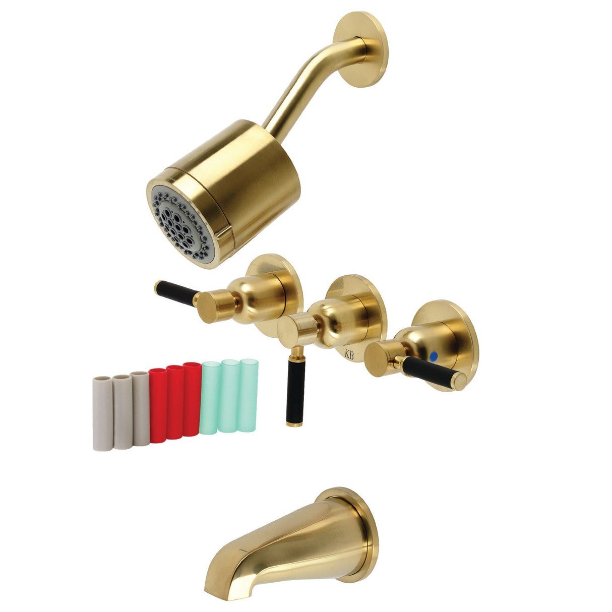 Kaiser KBX8137DKL Three-Handle 5-Hole Wall Mount Tub and Shower Faucet, Brushed Brass