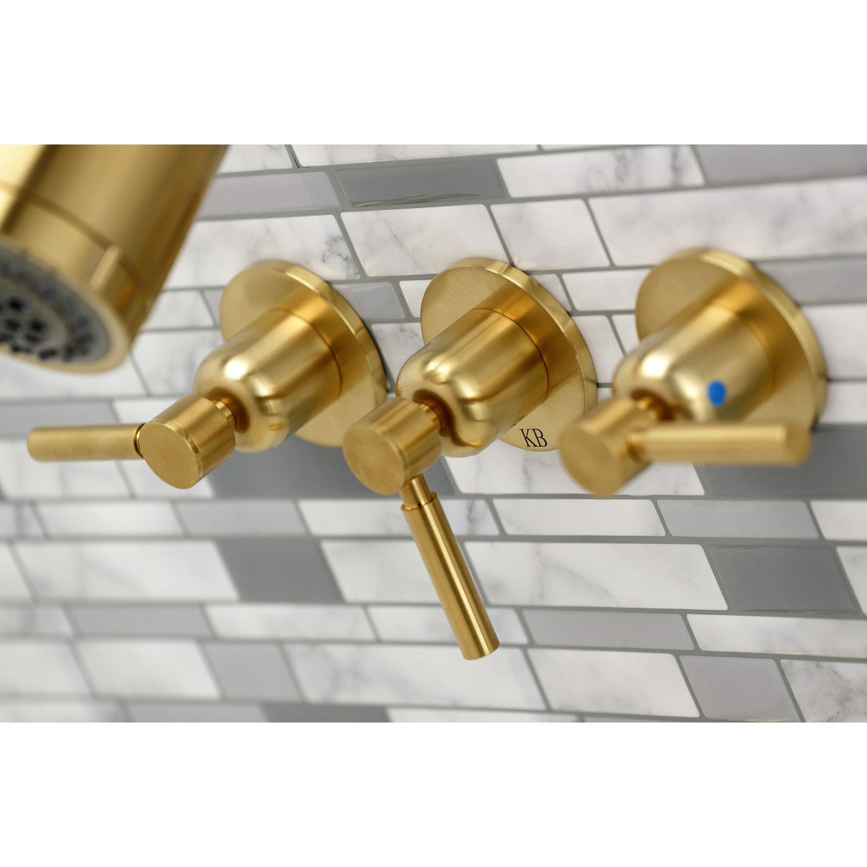 Concord KBX8137DL Three-Handle 5-Hole Wall Mount Tub and Shower Faucet, Brushed Brass