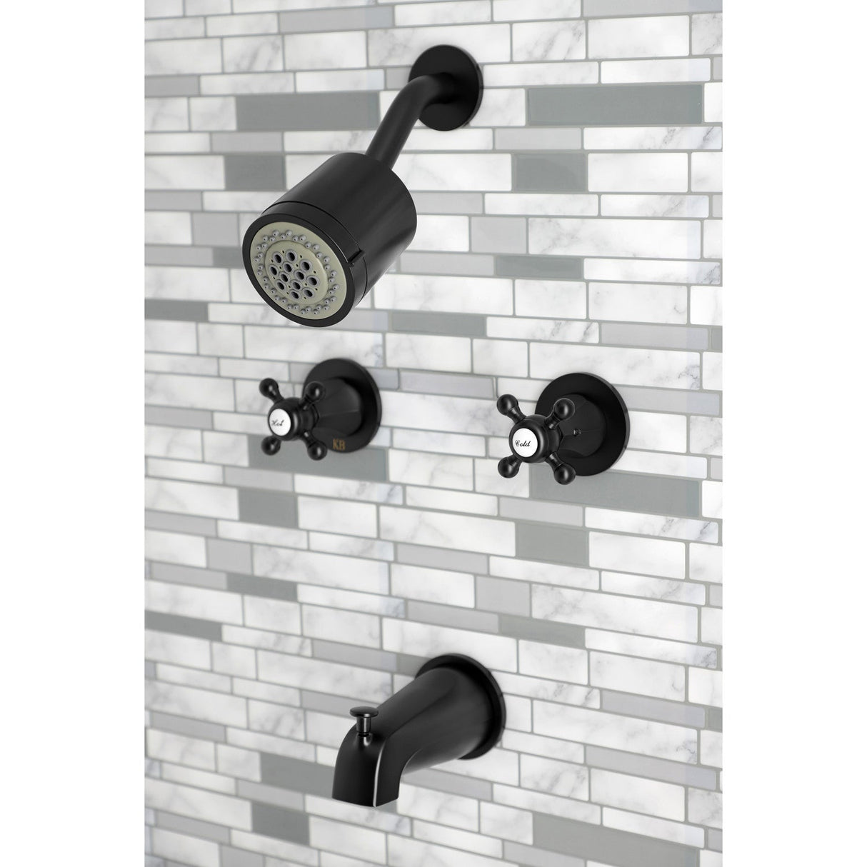 Metropolitan KBX8140BX Two-Handle 4-Hole Wall Mount Tub and Shower Faucet, Matte Black