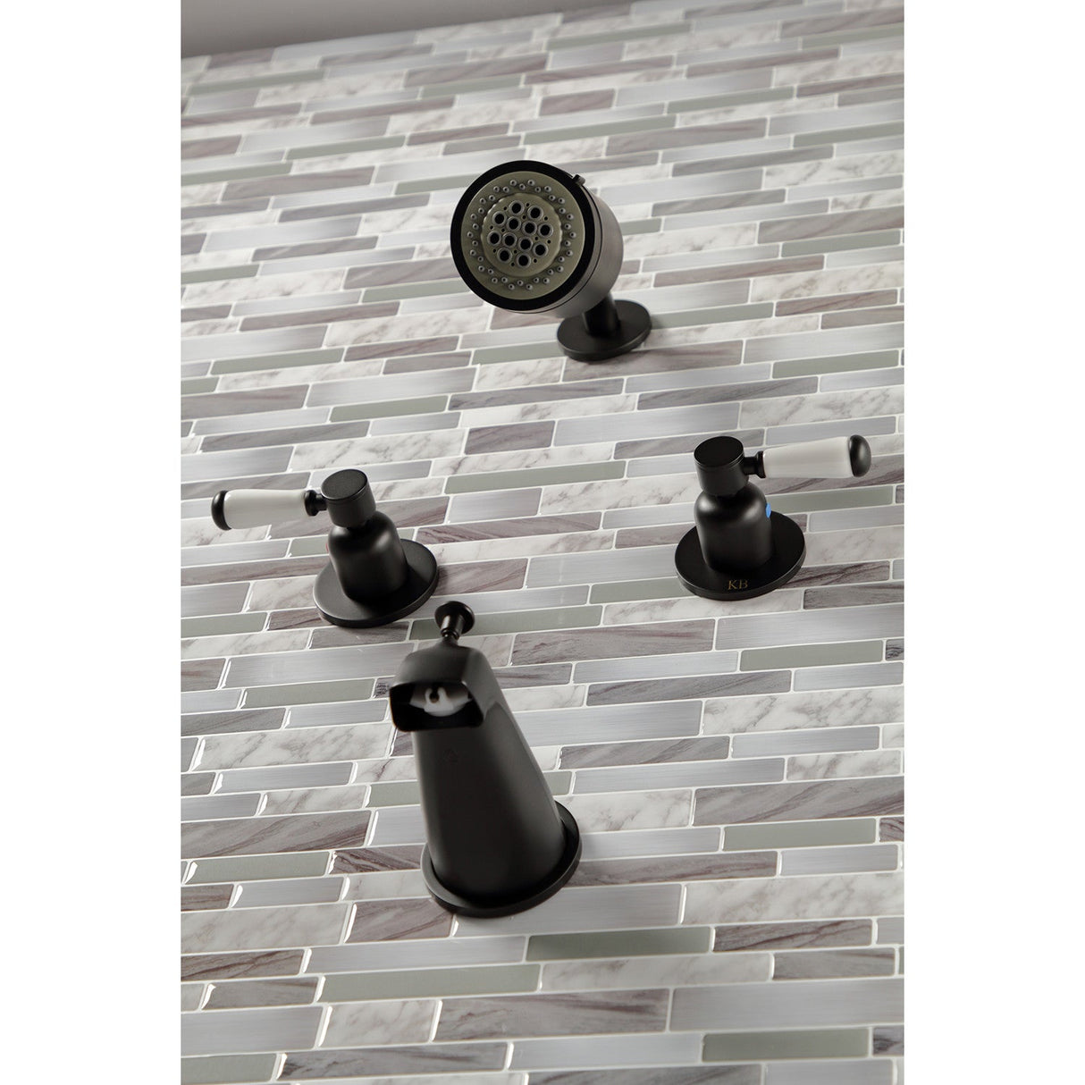 Paris KBX8140DPL Two-Handle 4-Hole Wall Mount Tub and Shower Faucet, Matte Black