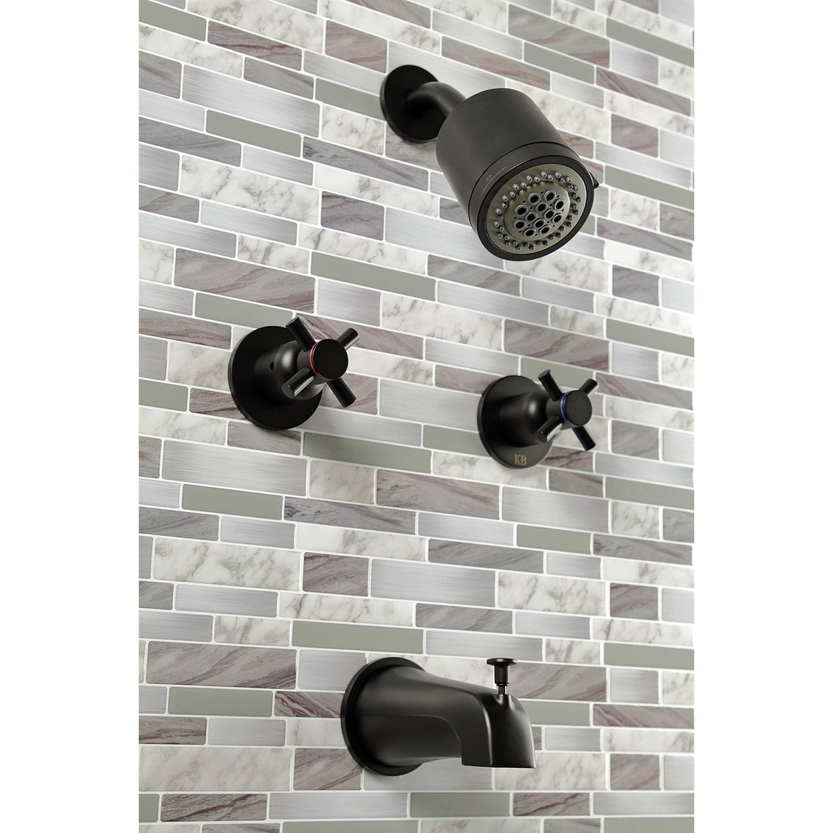 Concord KBX8140DX Two-Handle 4-Hole Wall Mount Tub and Shower Faucet, Matte Black