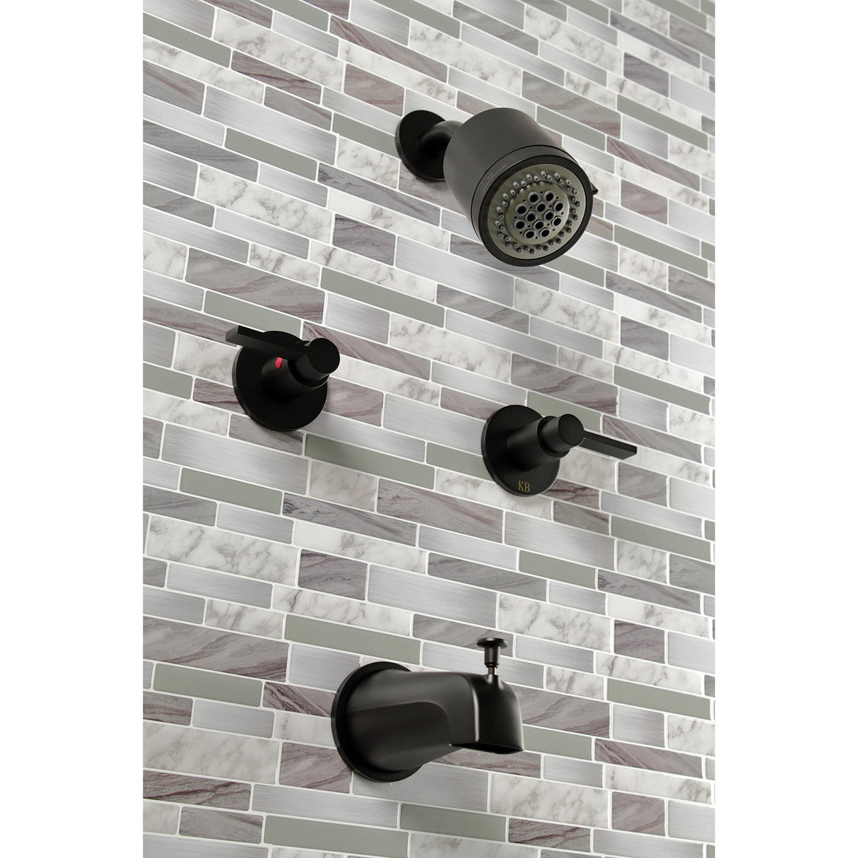 NuvoFusion KBX8140NDL Two-Handle 4-Hole Wall Mount Tub and Shower Faucet, Matte Black