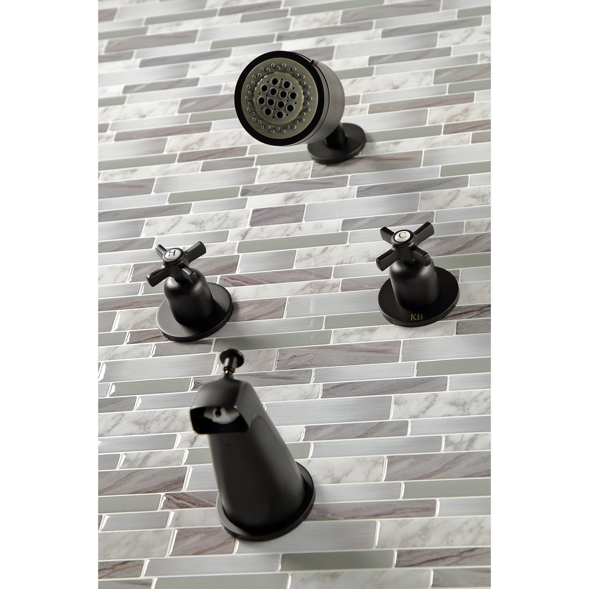 Millennium KBX8140ZX Two-Handle 4-Hole Wall Mount Tub and Shower Faucet, Matte Black