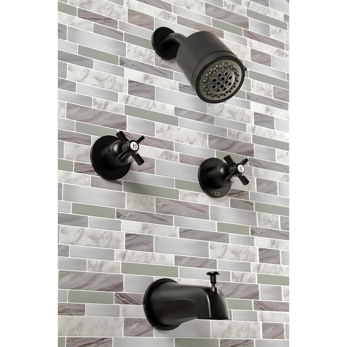 Millennium KBX8140ZX Two-Handle 4-Hole Wall Mount Tub and Shower Faucet, Matte Black