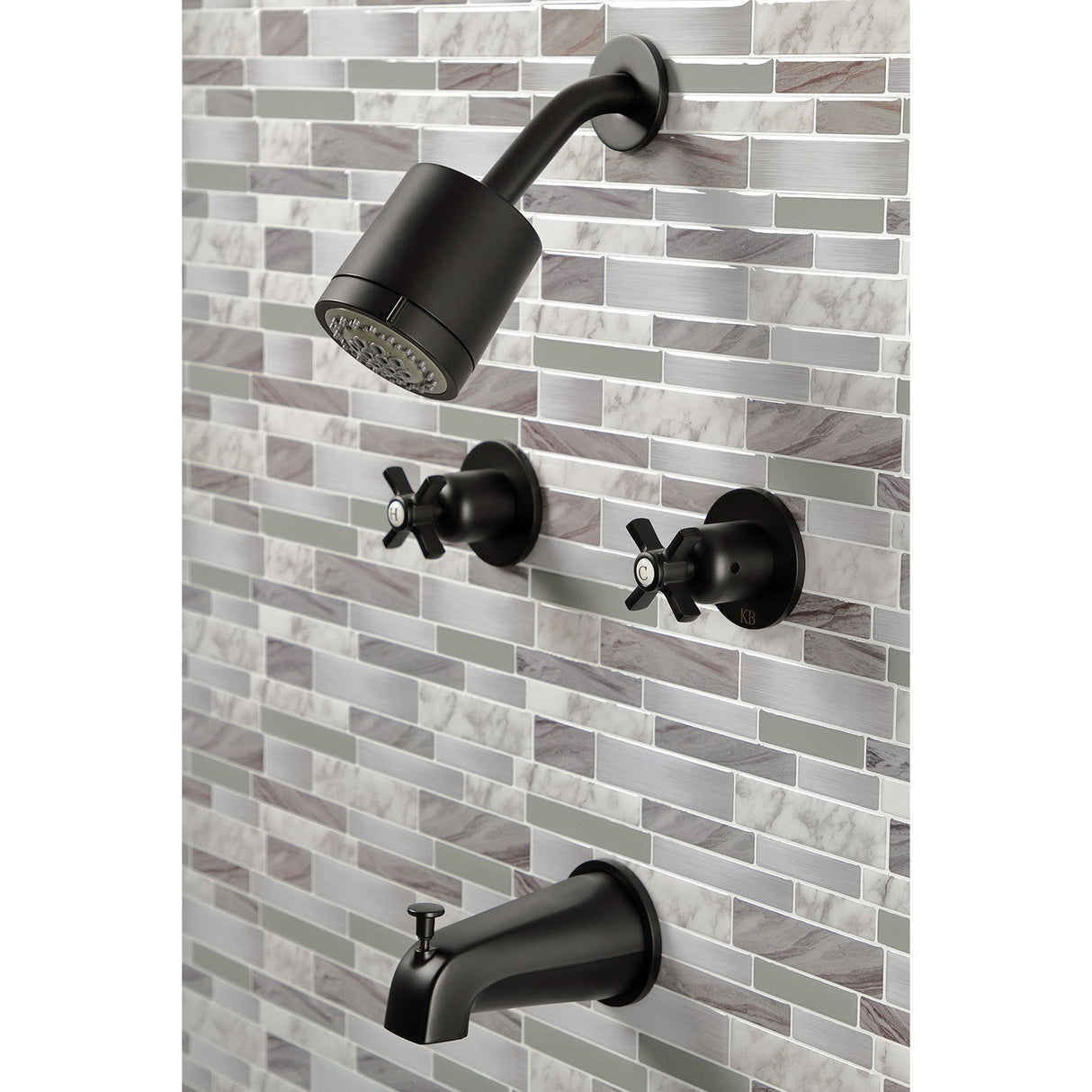 Millennium KBX8140ZX Two-Handle 4-Hole Wall Mount Tub and Shower Faucet, Matte Black