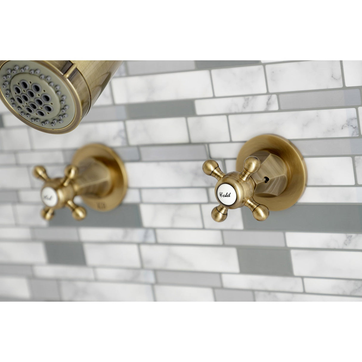 Metropolitan KBX8143BX Two-Handle 4-Hole Wall Mount Tub and Shower Faucet, Antique Brass