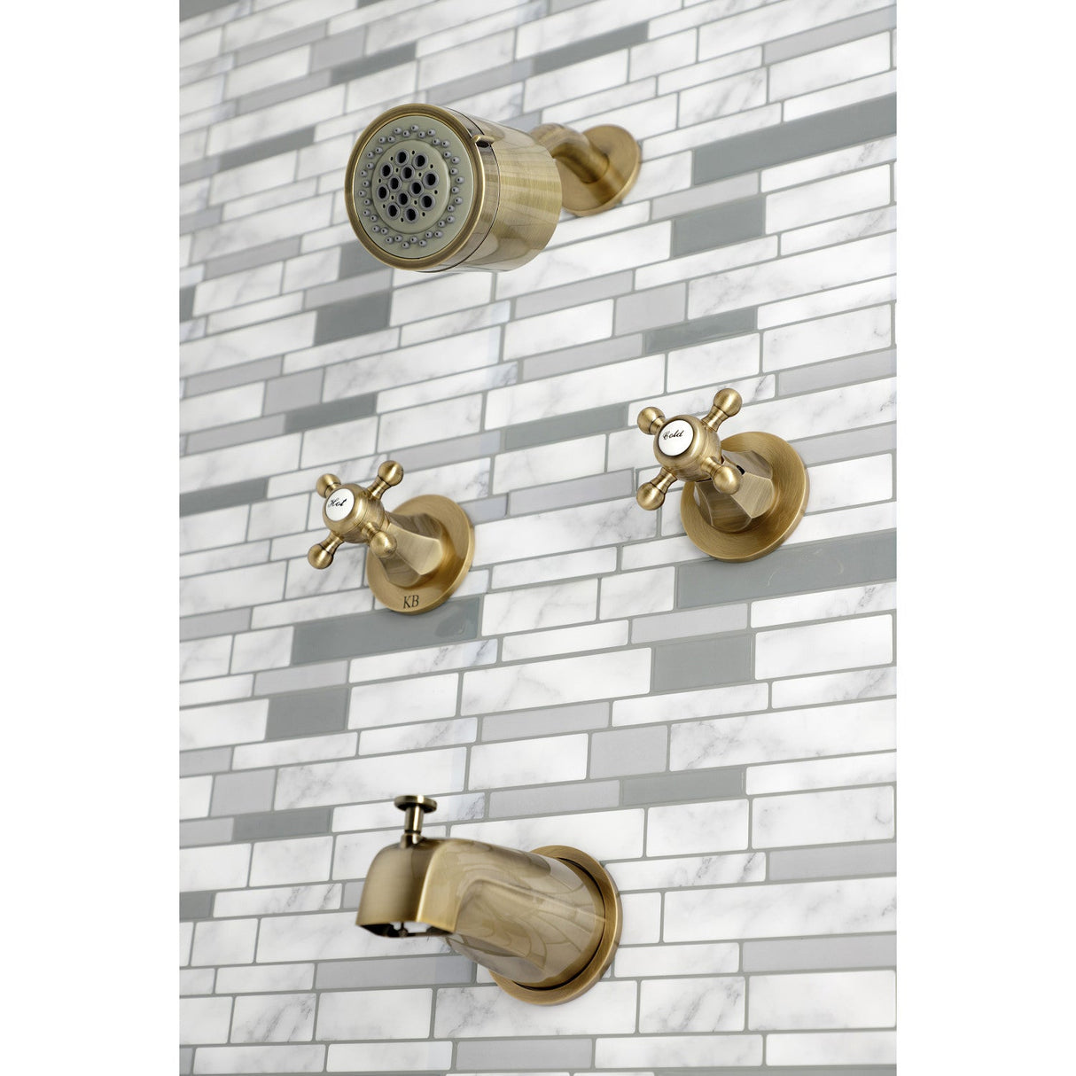 Metropolitan KBX8143BX Two-Handle 4-Hole Wall Mount Tub and Shower Faucet, Antique Brass