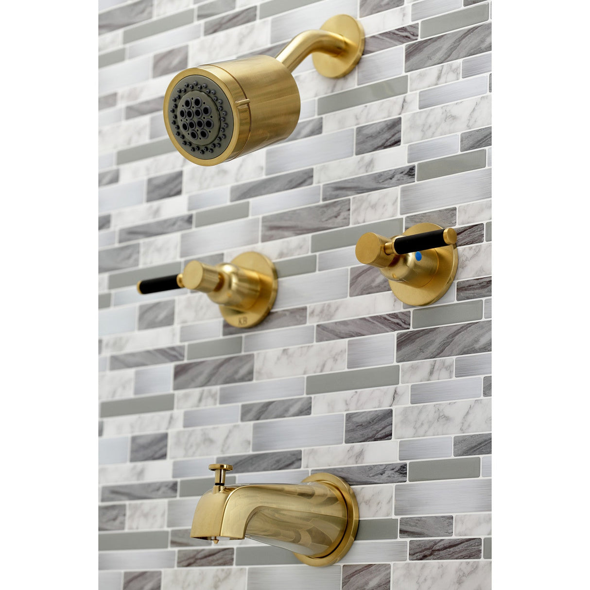 Kaiser KBX8147DKL Two-Handle 4-Hole Wall Mount Tub and Shower Faucet, Brushed Brass