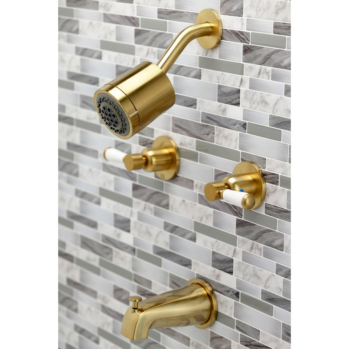 Paris KBX8147DPL Two-Handle 4-Hole Wall Mount Tub and Shower Faucet, Brushed Brass