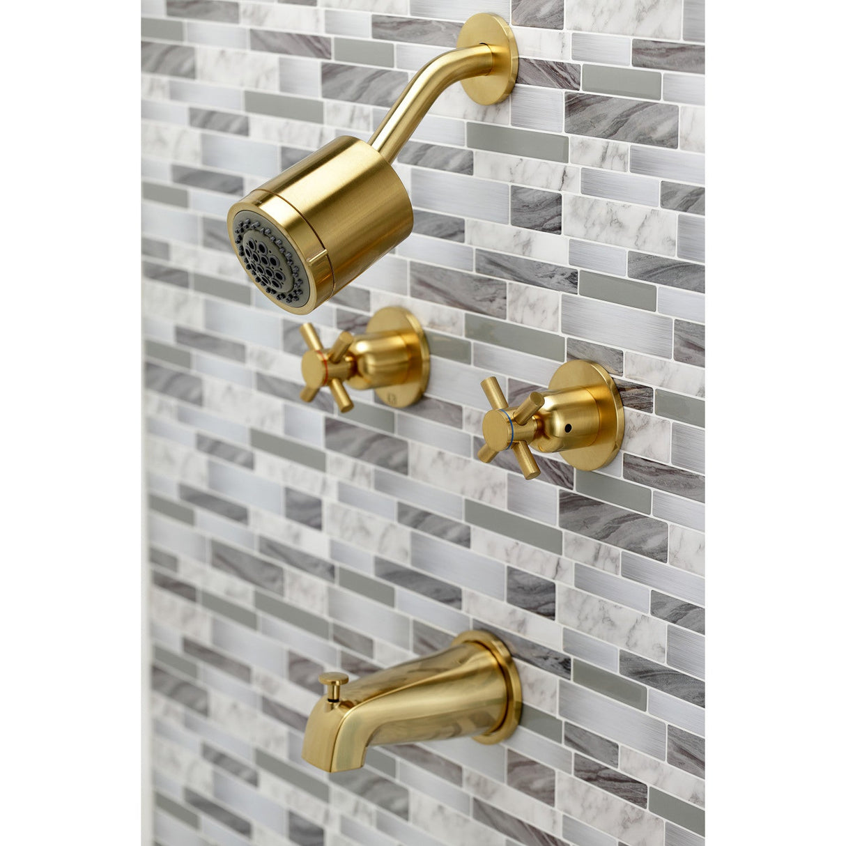 Concord KBX8147DX Two-Handle 4-Hole Wall Mount Tub and Shower Faucet, Brushed Brass