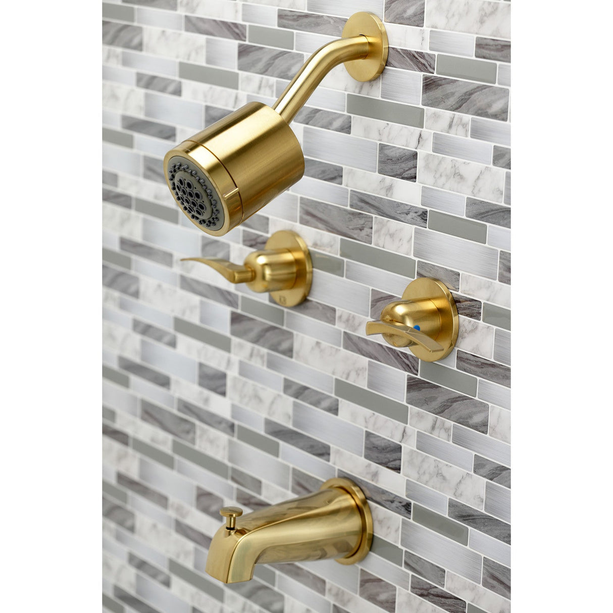 Centurion KBX8147EFL Two-Handle 4-Hole Wall Mount Tub and Shower Faucet, Brushed Brass