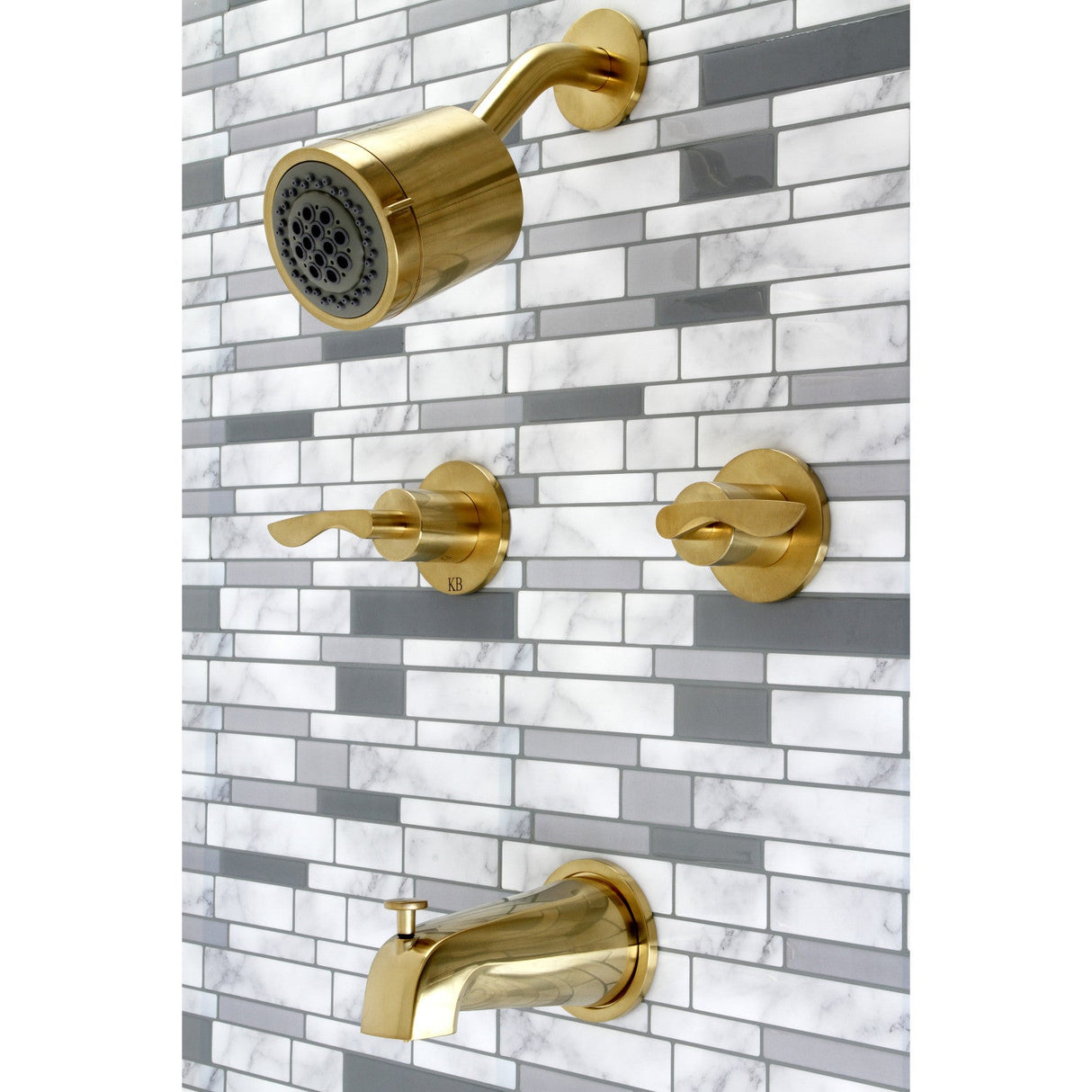 Serena KBX8147SVL Two-Handle 4-Hole Wall Mount Tub and Shower Faucet, Brushed Brass