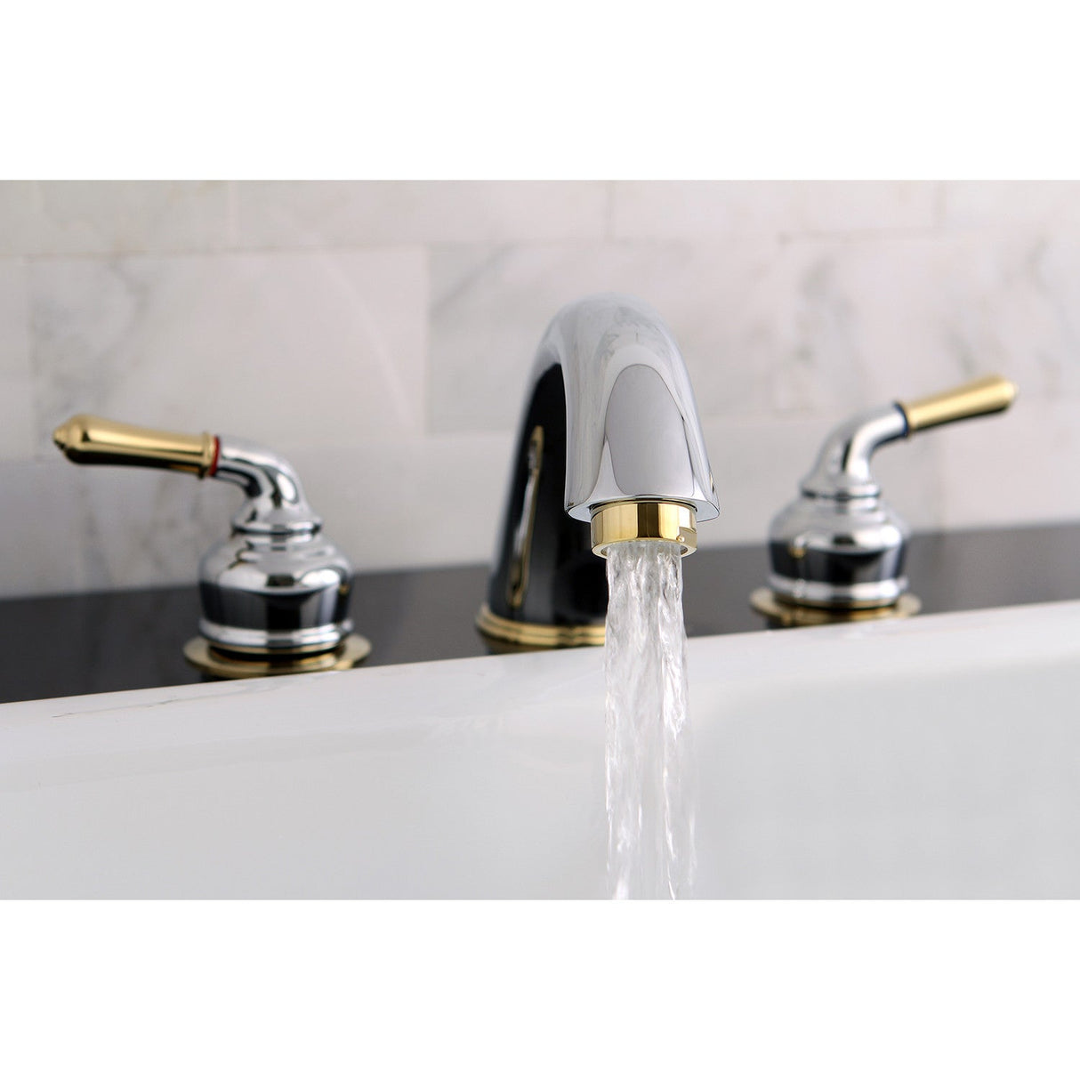 Magellan KC364 Two-Handle 3-Hole Deck Mount Roman Tub Faucet, Polished Chrome/Polished Brass