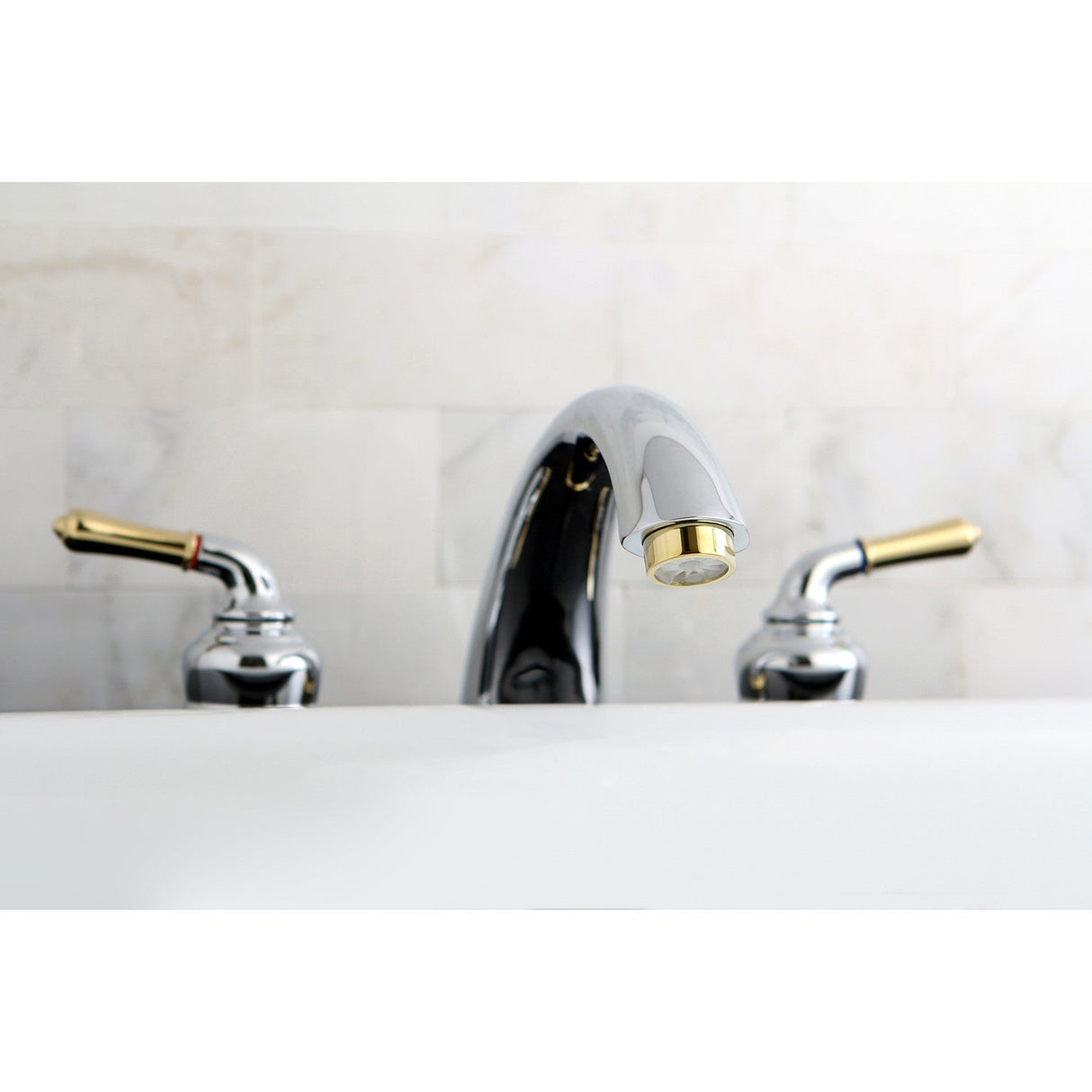Magellan KC364 Two-Handle 3-Hole Deck Mount Roman Tub Faucet, Polished Chrome/Polished Brass