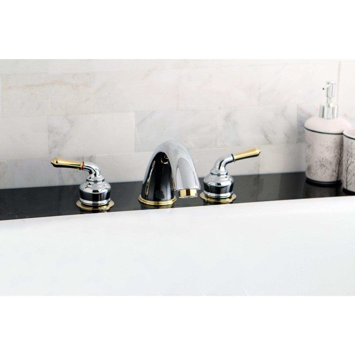 Magellan KC364 Two-Handle 3-Hole Deck Mount Roman Tub Faucet, Polished Chrome/Polished Brass