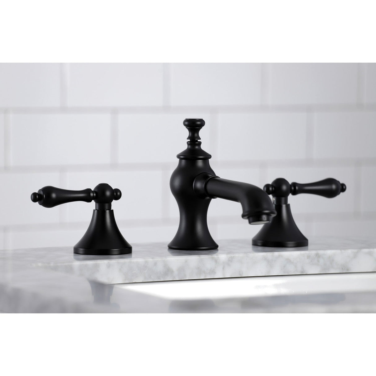 Vintage KC7060AL Two-Handle 3-Hole Deck Mount Widespread Bathroom Faucet with Brass Pop-Up, Matte Black
