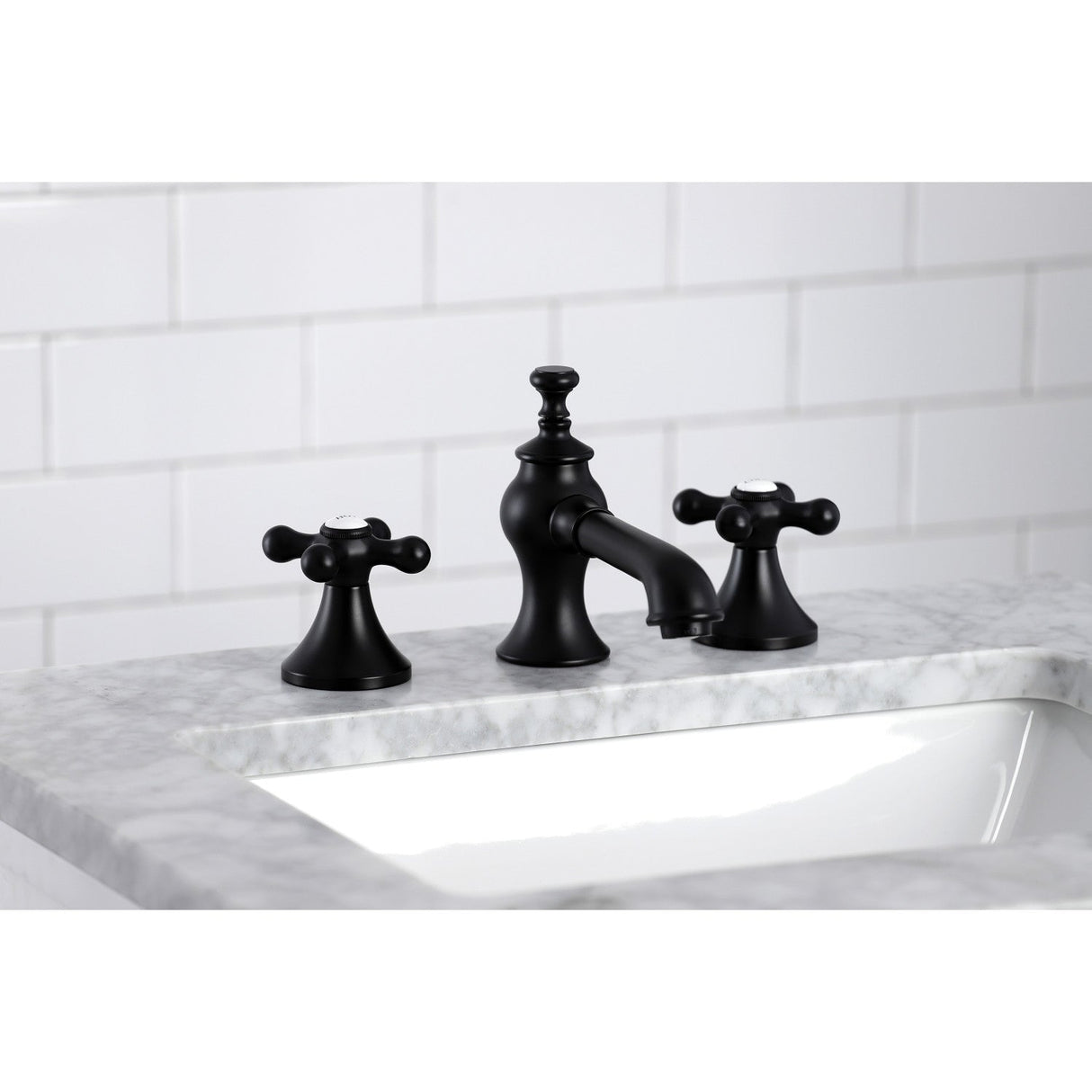 Vintage KC7060AX Two-Handle 3-Hole Deck Mount Widespread Bathroom Faucet with Brass Pop-Up, Matte Black