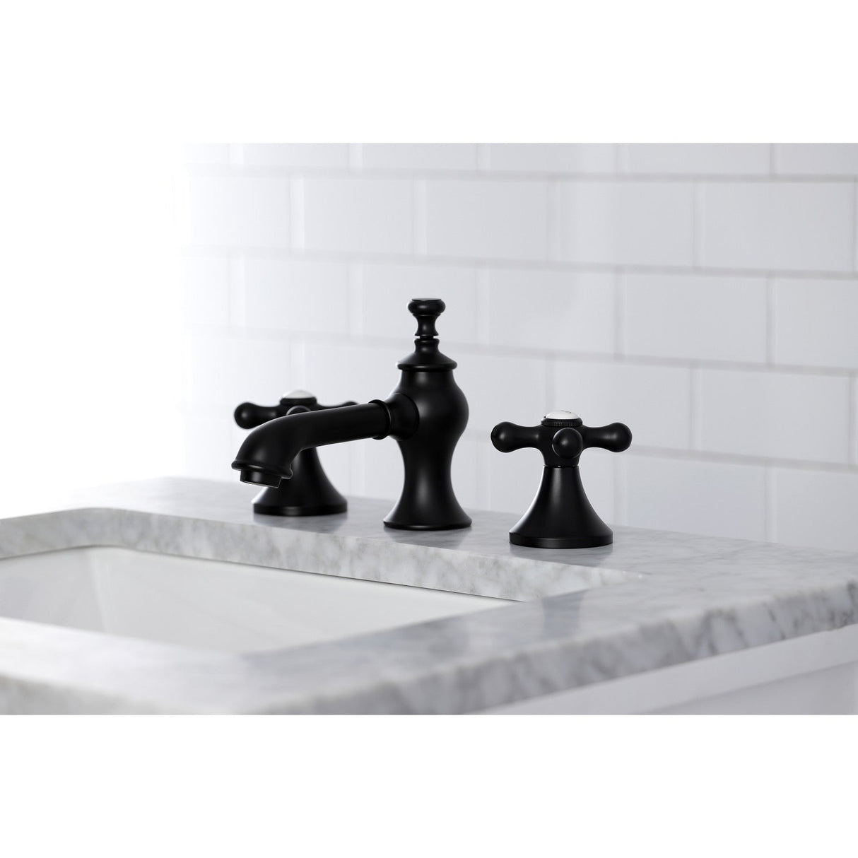 Vintage KC7060AX Two-Handle 3-Hole Deck Mount Widespread Bathroom Faucet with Brass Pop-Up, Matte Black