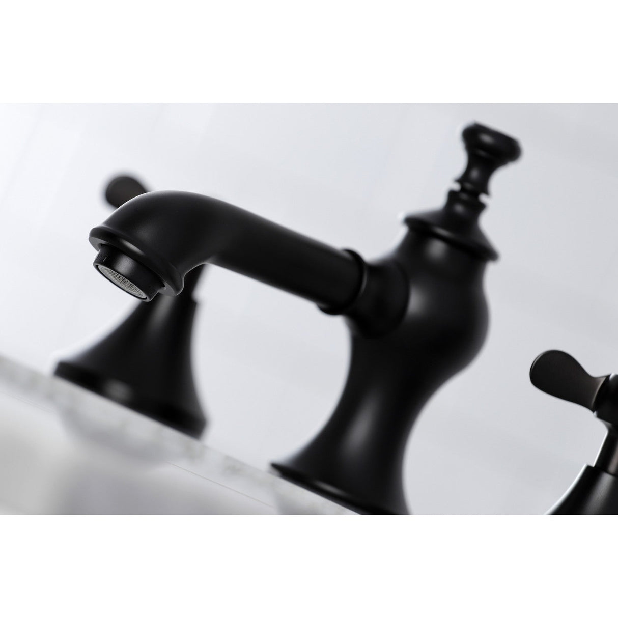 Essex KC7060BEX Two-Handle 3-Hole Deck Mount Widespread Bathroom Faucet with Brass Pop-Up, Matte Black